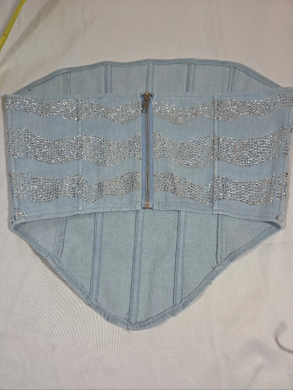 Akira Crystal Studded Embellishment Denim Corset Size M Y2K McBling Clubwear